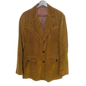 Vintage 70s Pioneer Wear Western Corduroy Brown Double Button Sport Coat 40